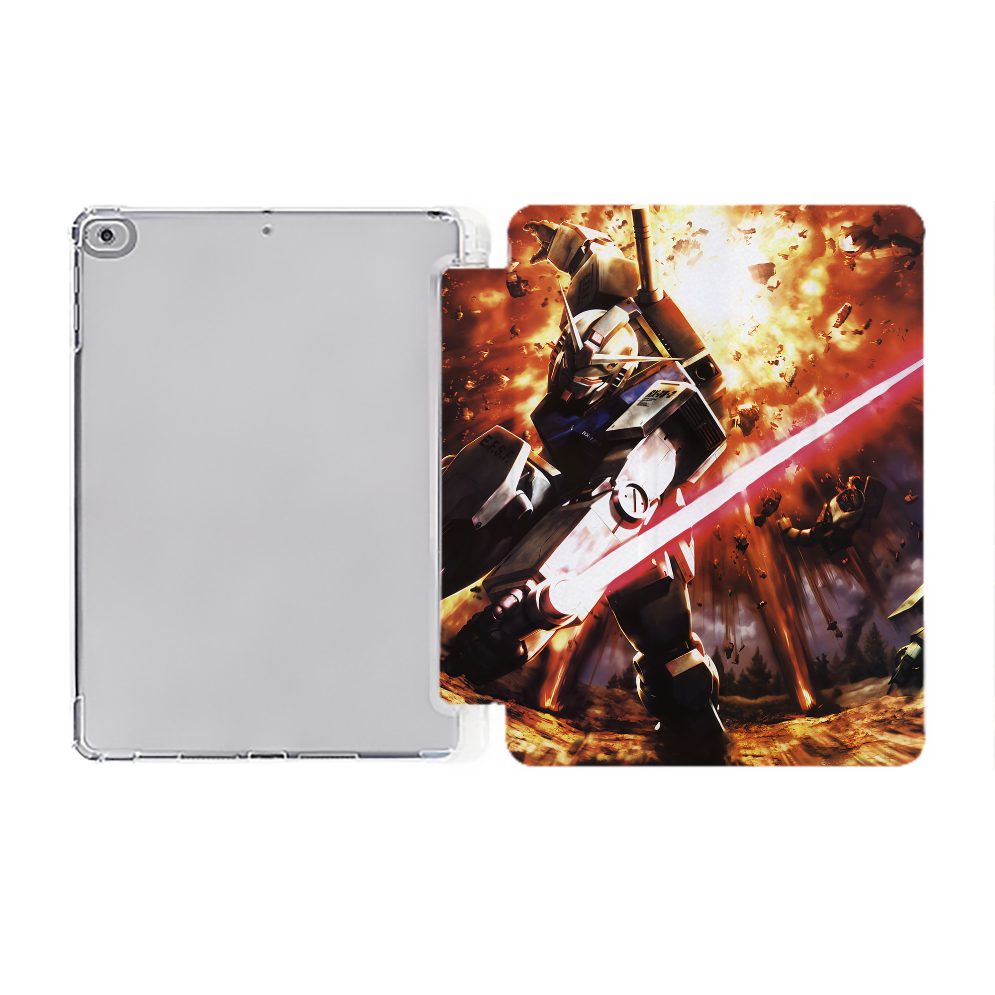 （画像用） 機動戦士ガンダム Mobile Suit Gundam IPad ケース ペン収納付き 三つ折りスタンド PUレザー×シリコン 対応機種9.5/10.5/10.9インチ